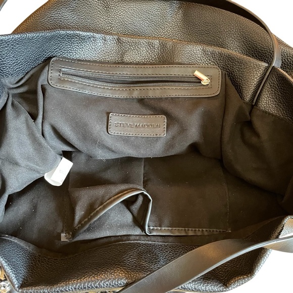 Vegan Steve Madden Black Hobo Bag-NWOT-Large Capacity-Chain and Braiding deco - Picture 7 of 10